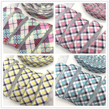10 yards 16mm Plaid Tartan Design Fold Over Elastic Check Pattern FOE Webbing for Hair tie DIY Sewing Gift Decoration 4 Colors