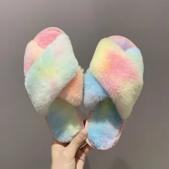 XY Factory Direct Sell Fluffy Flip Flop Slippers - New Color Indoor Plush Warm Fur Slippers for Women