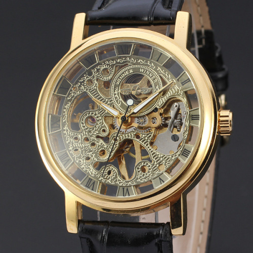 elegant vintage watch with skeleton design for men