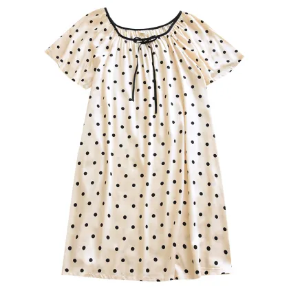 Plus Size Cotton Silk Short-Sleeved Nightgown for Spring and Summer