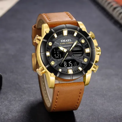 New Fashion Brand SMAEL Men Watch Leather Strap