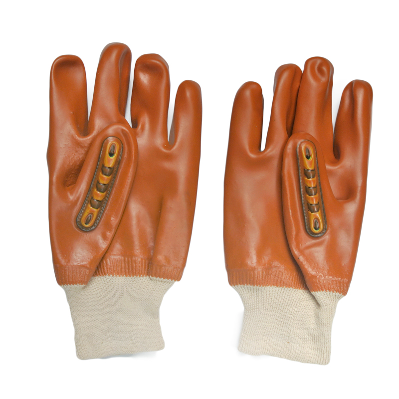 Guantes con recubrimiento de PVC marrón con TPR