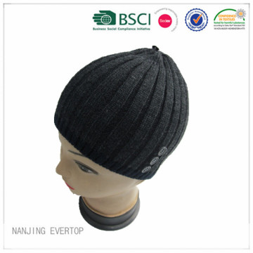 Men Navy Acrylic Beanie With Buttons