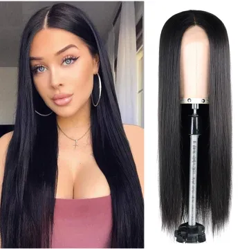 Synthetic Lace Front Wig Straight Glueless Middle Part Lace Wig Natural Color Daily Wearing Heat Resistant Fiber