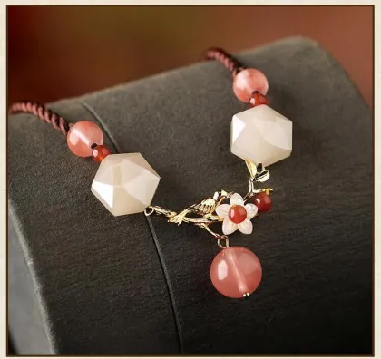 Chinoiserie crystal pink clavicle chain