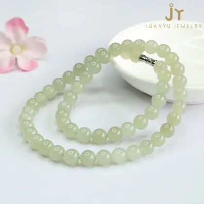 High-Quality Hetian Jade Beads Necklace: Natural Stone Green Jade Necklace for Women in Simple Style