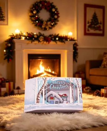 Snowy Santa Village Christmas Pop Up Card