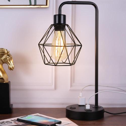 Edison Bedside Table Lamp with Charging Ports