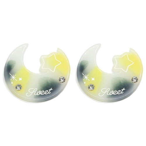 42mm Crescent Moon Shape Resin Cabochon Flatback Star with Simulation Diamond Decoration for Hair Grippers Hair Tie Accessory