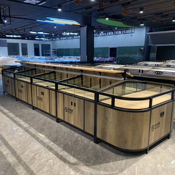 Supermarket Bulk Food Steel and Wood Display Shelf