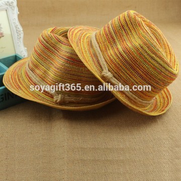 Summer Rainbow Hemp Braided Straw Sun Hat Beach Wide Brim Roll-up Floppy Cap