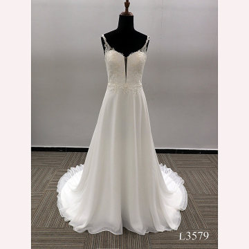 White Women Party Luxury long train Simple Lace bride dress
