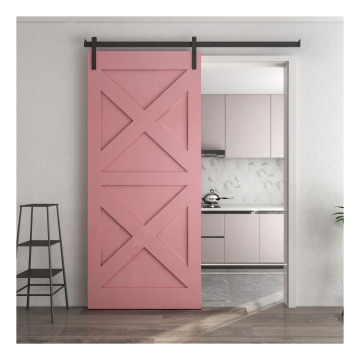 Porte de grange intérieure en bois massif avec peinture rose et kit de quincaillerie