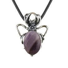 Amethyst 13X18mm Cabs Antique Silver Alloy Spider Pendant Necklace 45cm Black Cord