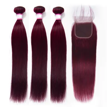 Wholesale Factory 1B 99J bundle With Closure Straight Hair Weave Cuticle Aligned Hair With Frontal