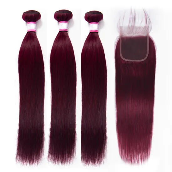 Wholesale Factory 1B 99J bundle With Closure Straight Hair Weave Cuticle Aligned Hair With Frontal