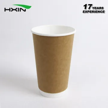 16oz Kraft Coffee Paper Cups Disposable Double Wall Hot Drink Paper Cups With Lid