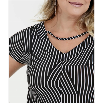 Tryckta Stripe Plus Size toppar och blus