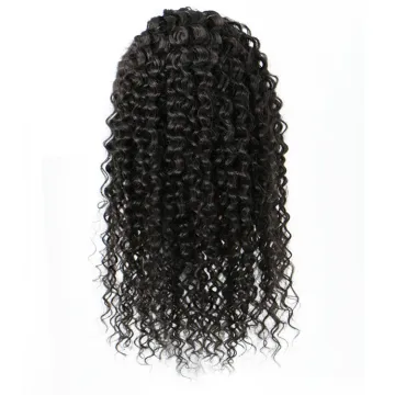 Vigorous High Quality Middle Long Kinky Curly Black Fluffy Heat Resistant Fiber Drawstring Synthetic Ponytail Hair Extension