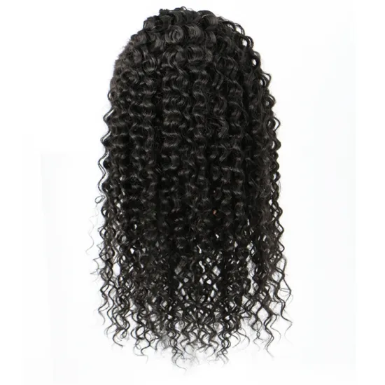 Vigorous High Quality Middle Long Kinky Curly Black Fluffy Heat Resistant Fiber Drawstring Synthetic Ponytail Hair Extension