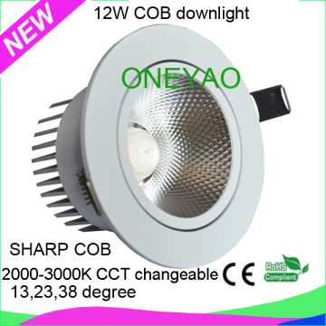 2015 new 2000k to 3000k color temperature adjustable cob downlight