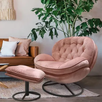 Wholesale Pink Tufted Swivel Lounge Chair with Footrest for Home and Office