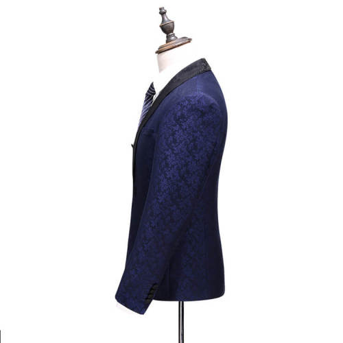 Dark Blue Jacquard Men's Three-Piece Suit