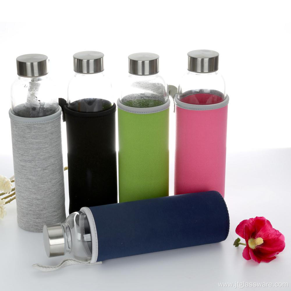 Silicone Sleeve Top Carrying Strap Glass Water Bottle