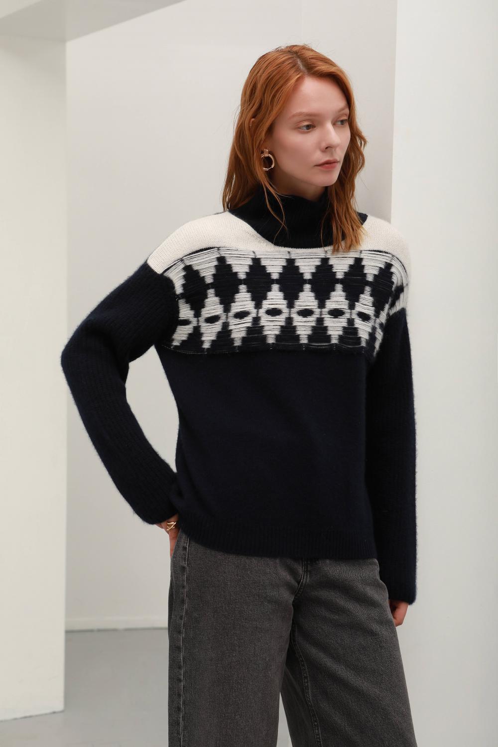 Custom women's cashmere knit warm fashion high collar