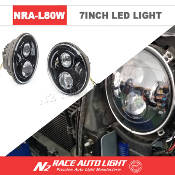 Dot E-Mark 2015 Hot Selling Defender 7 inch LED Halo Headlights 80watts 6000k with Angel Eye