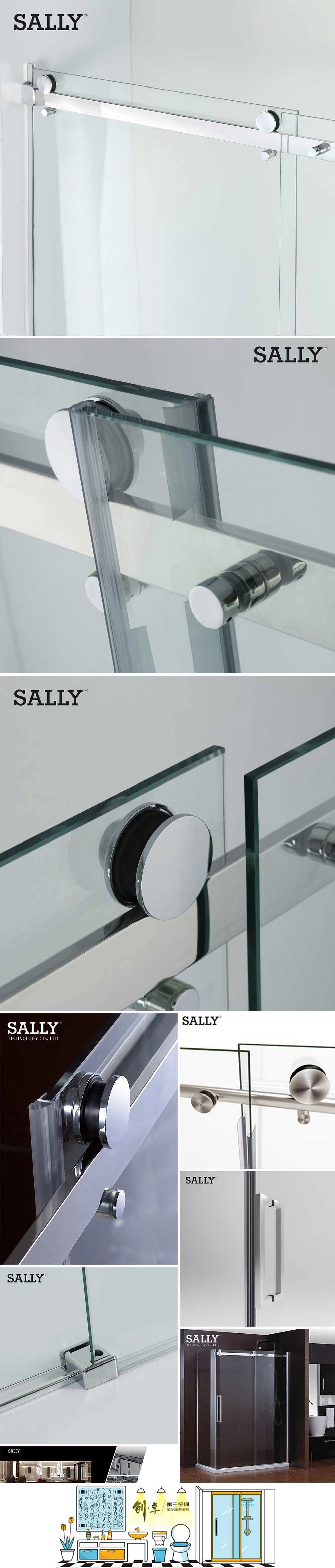 Sally Bathroom Enclosure Shower Room Frameless Semi-Framed Single Sliding Shower Door with Fixed Side Panel