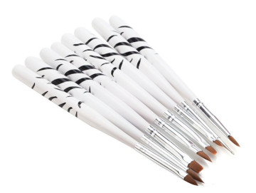 8pcs Professinal Handle White Zebra Pattern Nail Art Pen Brushes Painting Decoration Tools Set
