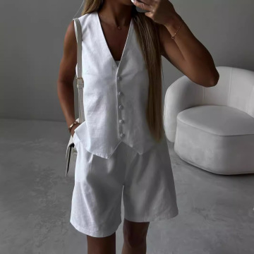 Pantaloni di cotone solido vintage Set per donne: Wack Waist e Shorts Suit