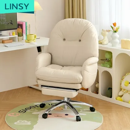 Linsy Cloud White Fabric Reclining Ergonomic Swivel Office Chair