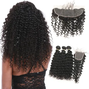 Different Types Malaysian Deep Kinky Curly Weave Hair, Ali express Online Deep Wave Peruvian Bundles With Lace Closure  Frontal