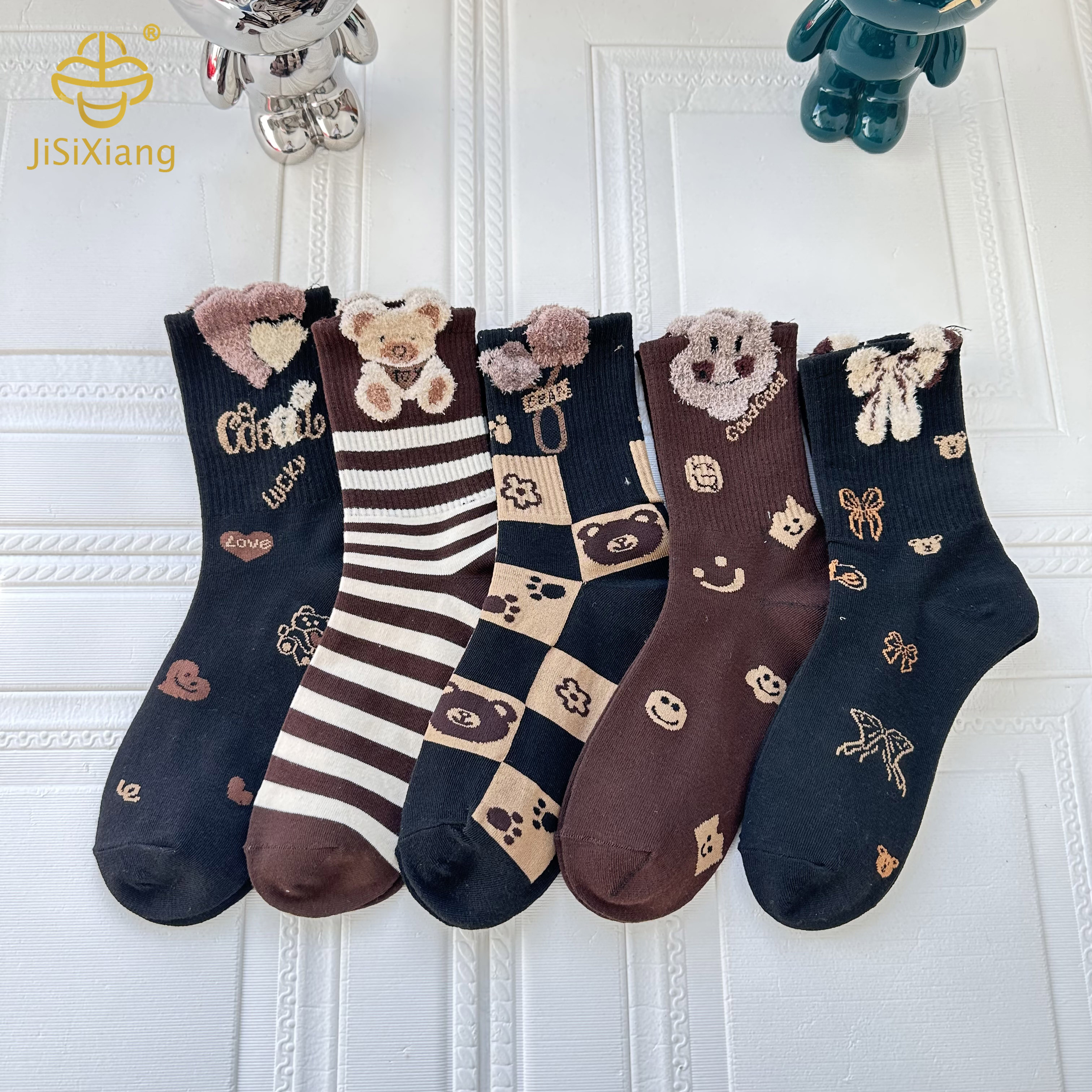 version cartoon 3D teddy bear mid tube socks sports sock