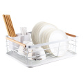 Cutlery Dish Drainer with Wooden Handle - White