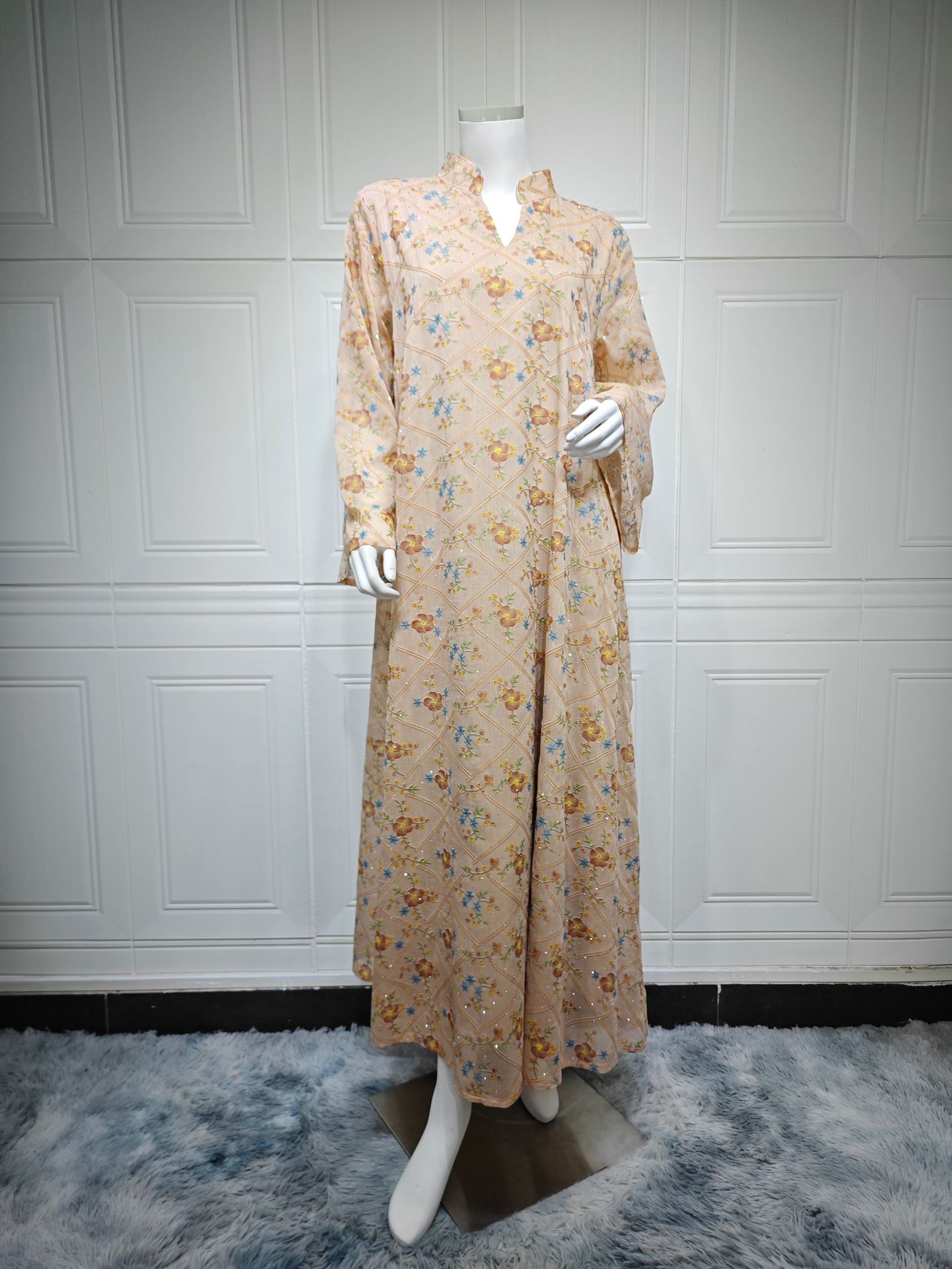 Luxury Floral Embroidered Abaya Dress Detail