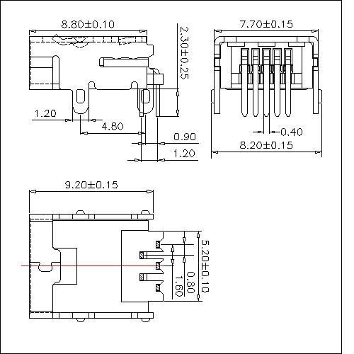 NUFR02 2 Mini USB 5P Receptacle Angle DIP 4 Legs 