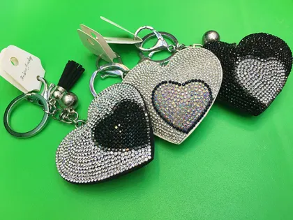 Heart Pendant Multicolor Rhinestone Leather Fringed Keychain