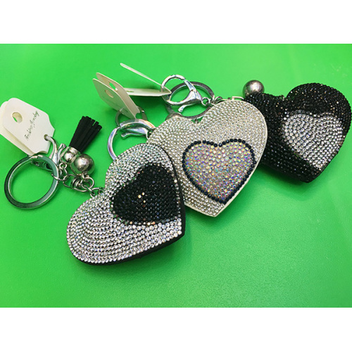 Coração pingente strass Multicolor couro franjado Keychain