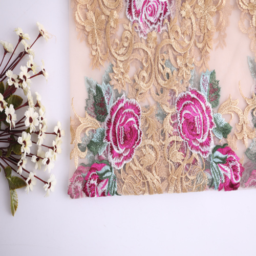 High Fashion Multicolor Rose Flower Embroidery Fabric