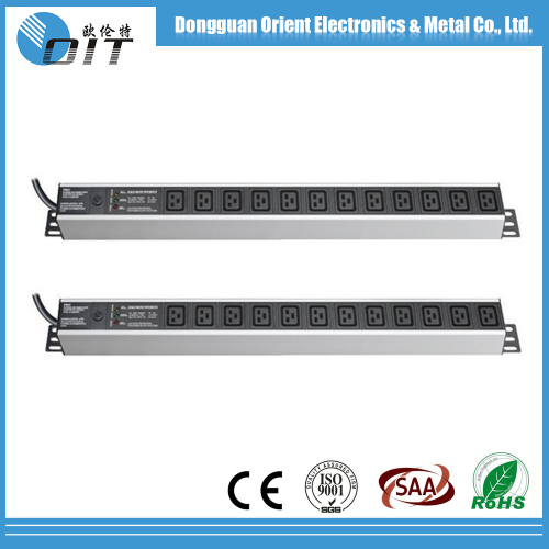 19 inch 12 oitlet 1.5u vertical IEC 60320 C19 PDU with surge protector