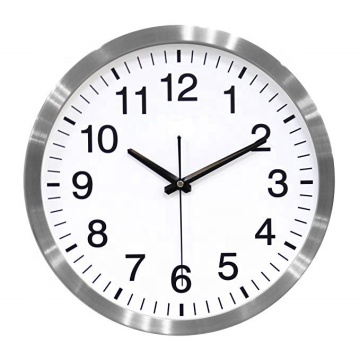 Silent Wall Clock - Accurate Sweep Aluminum Frame Decorative Office Classroom Silver