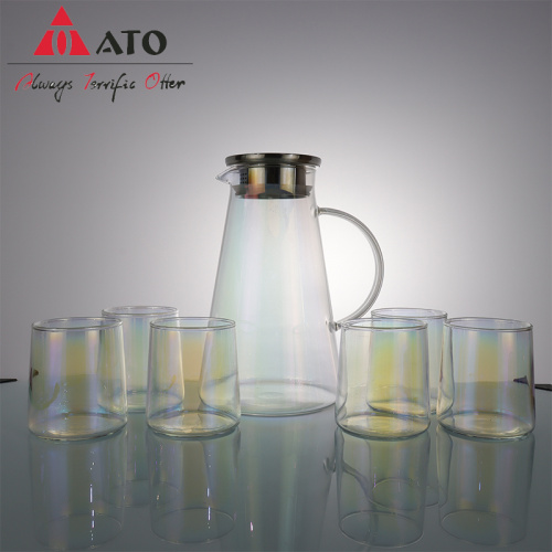 Clear Glass Water Pitcher with 6 Pcs Cups