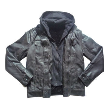 Men's jacket, made of PU leather, with long sleeves, waterproof