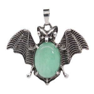 Green Aventurine 13X18mm Cabs Antique Silver Alloy Antique Silver Alloy Bat Pendant for DIY Making Jewelry