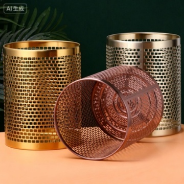 Stainless Steel Trash Can with Hollow Design for Office