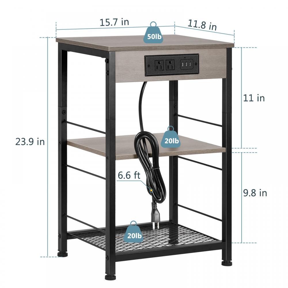 Bed Side Nightstand With Charging Ports