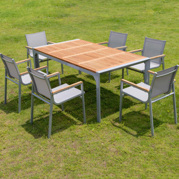Lightweight Aluminum Teak Wood Arm Chair and Mesh Garden Dining Set